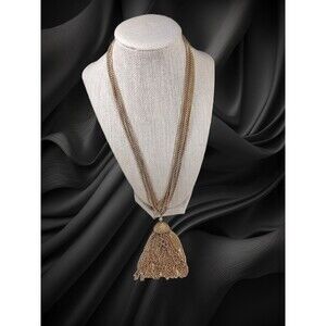 VTG 70's Sarah Coventry Multi Chain Tassel Necklace Removable Pendant Gold Tone